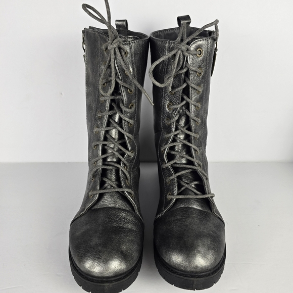 Seven 7 Women's Silver Metallic Lace-Up Mr. Zipper Combat Zip Boots, Size: 10 - Picture 1 of 13